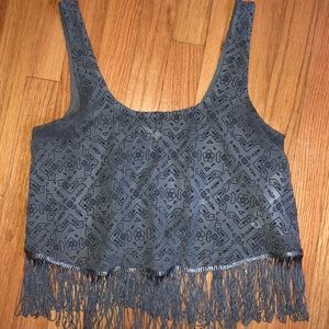Hollister Dark Grey Printed Tank Top With Fringe